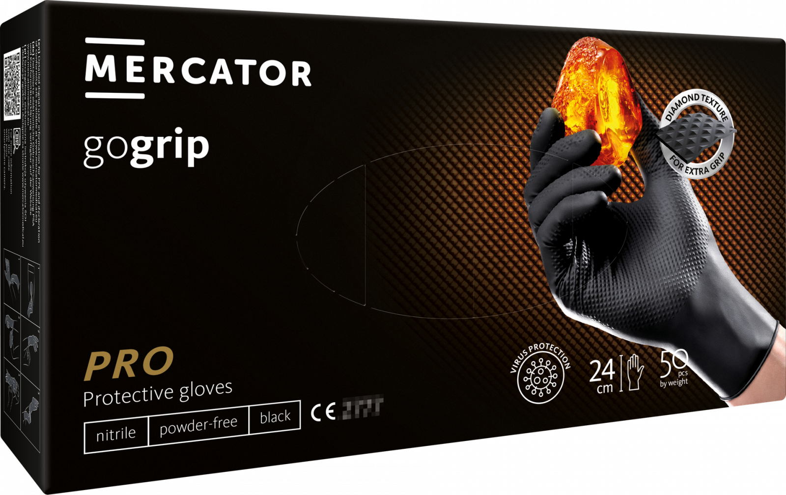 Rukavice nitril 50 ks, černé Mercator gogrip, Velikost M