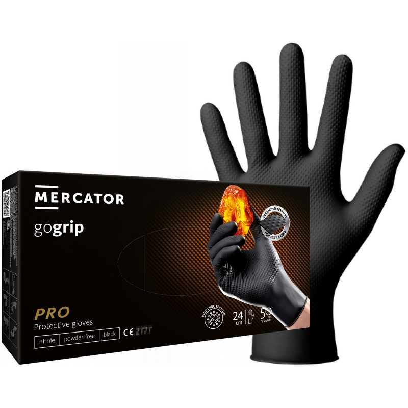 Rukavice nitril 50 ks S,M,L,XL černé Mercator gogrip