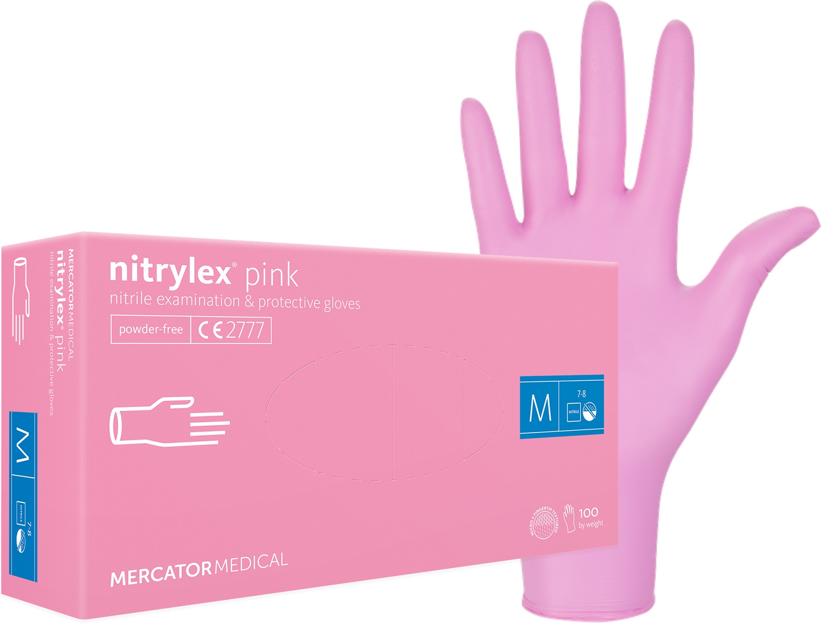Rukavice nitril 100 ks M růžové bez pudru Mercator