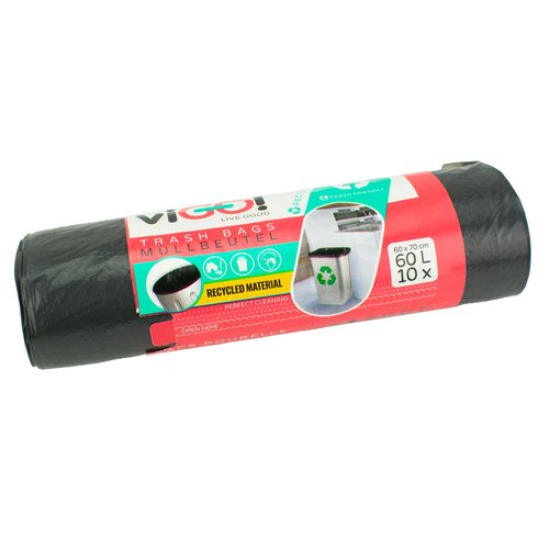 Odpadkové pytle 60L, 60x70cm, v roli 10ks, LDPE 24µm, černé, viGO