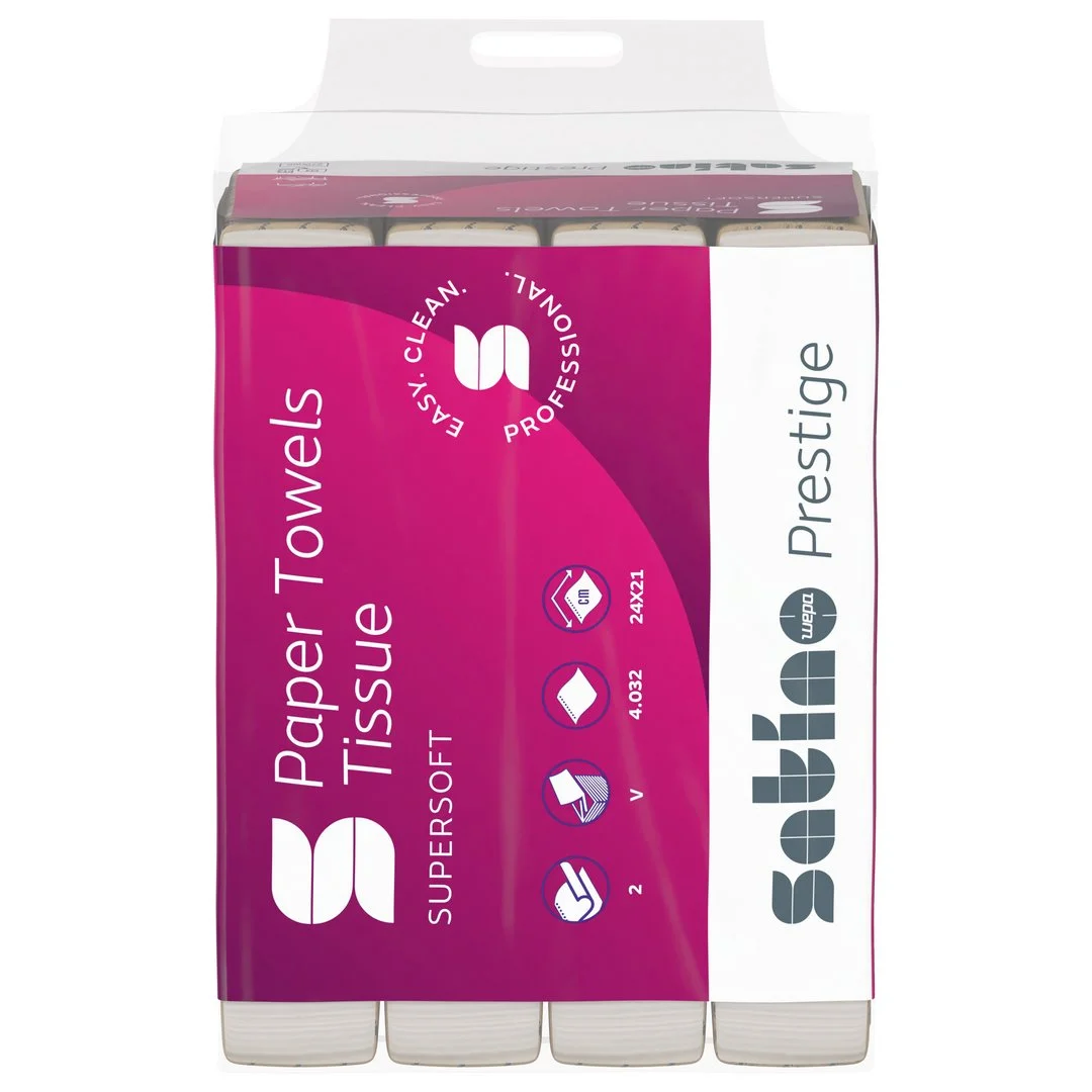 Satino Prestige – Papírové ručníky V-Fold, 2vrstvé, 100% celulóza, 24x21 cm, 4032 ks